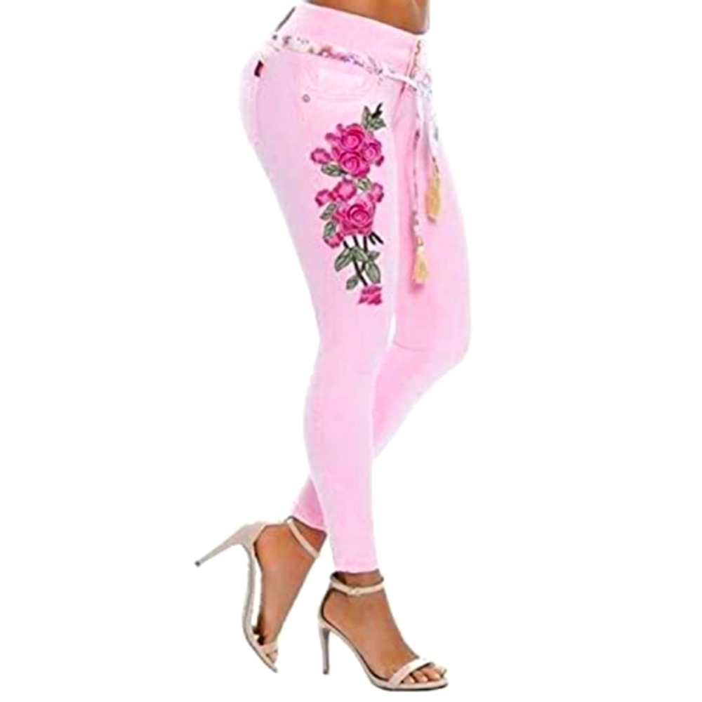 Pink 🌹 Rose 3-D Embroidered Stretch Ankle Jeans Size 4XL